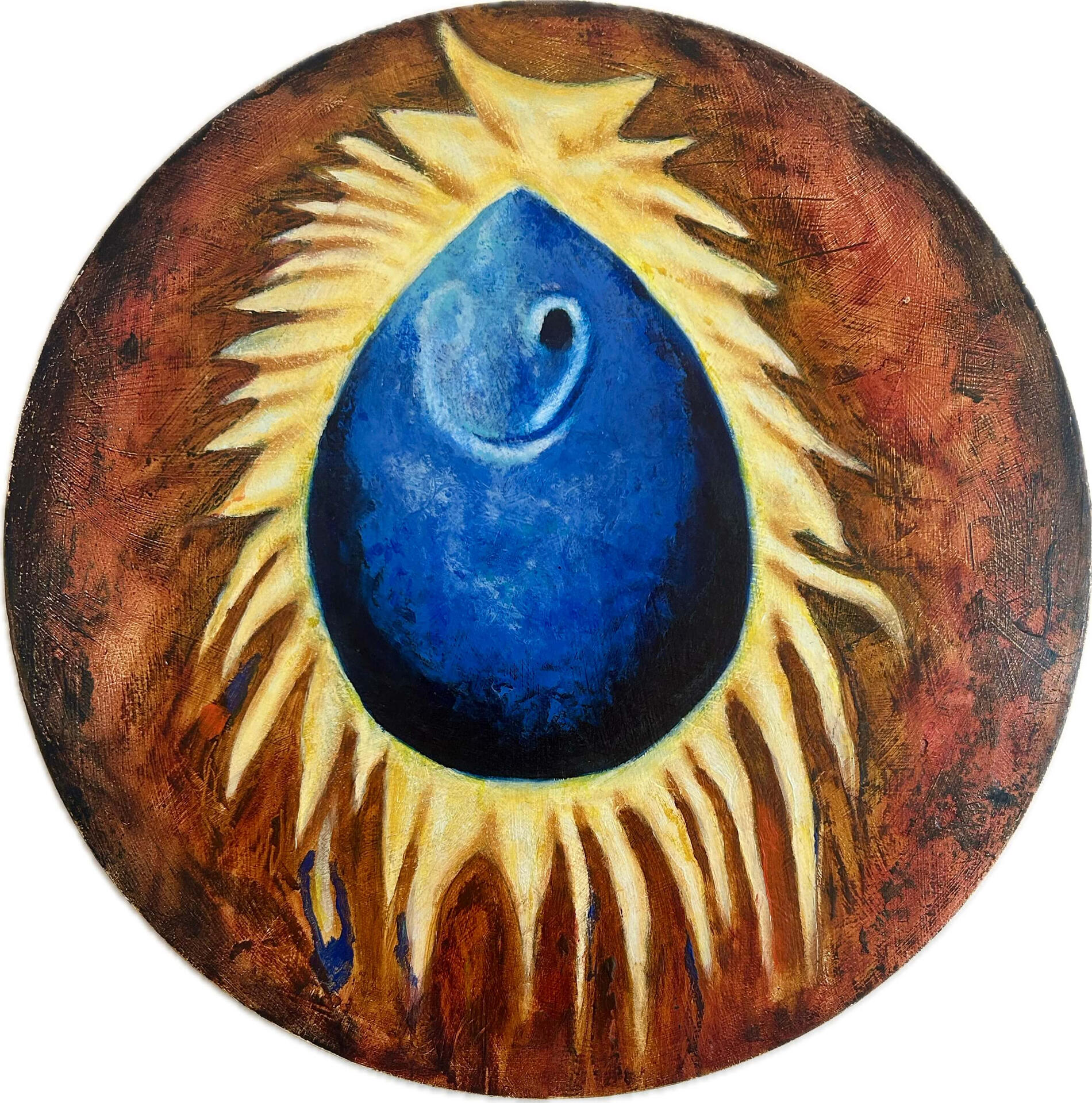 A Glimpse Teardrop, oil painting, abstract teardrop form with layered colour and soft flowing edges