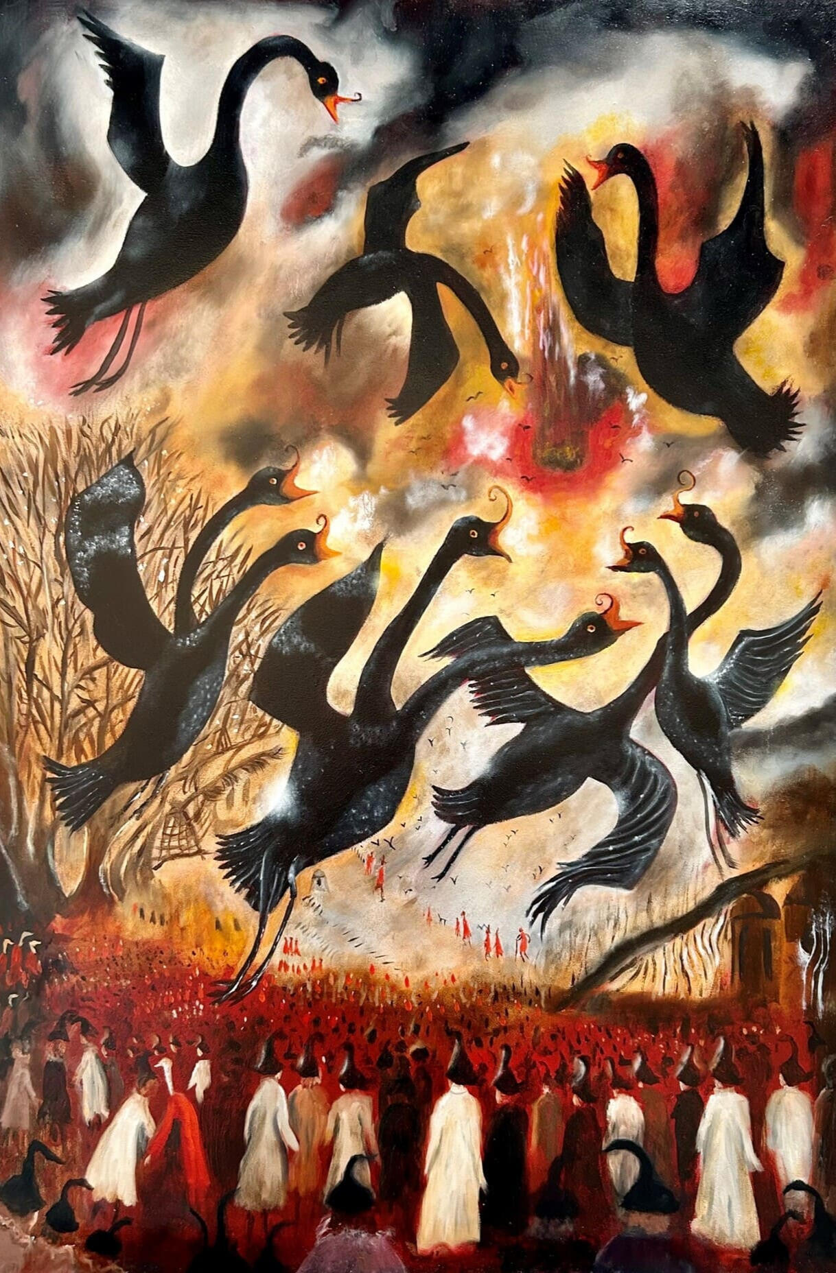 Black Swan Events 1- Oil &amp; Acrylic on Board 60cm x 90cm